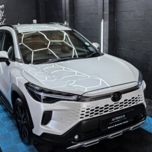 White Toyota SUV front quarter after premium wash