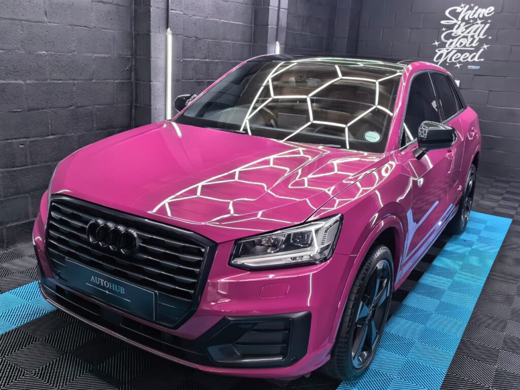 Ceramic Coating showing pink Audi SUV at AutoHub in Observatory, Cape Town