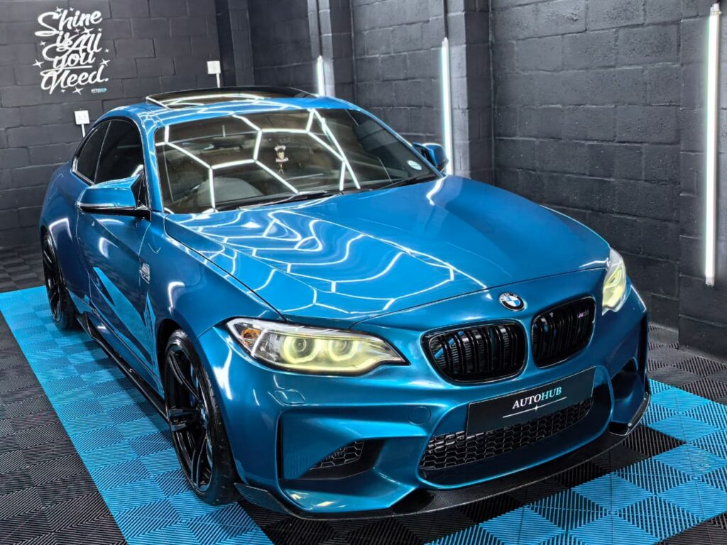 Vehicle Detailing showing blue BMW at AutoHub in Observatory, Cape Town