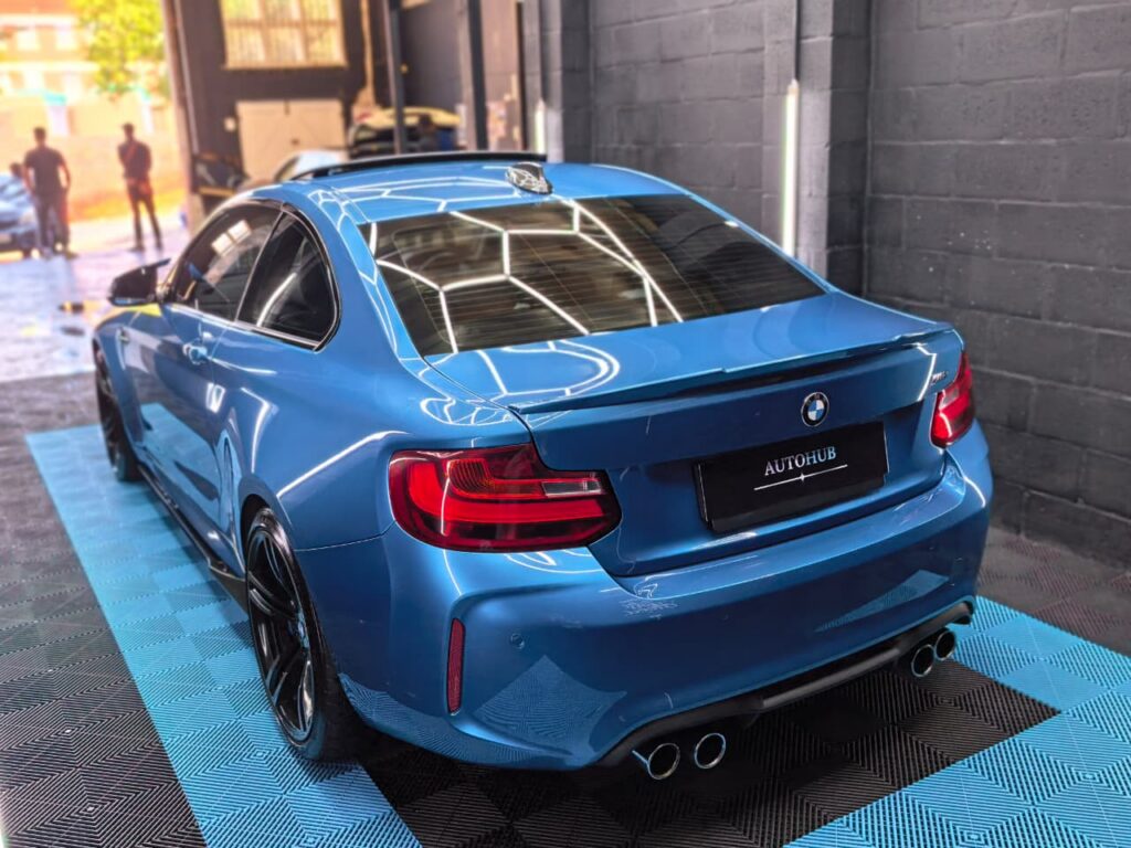 Vehicle Detailing showing blue BMW at AutoHub in Observatory, Cape Town