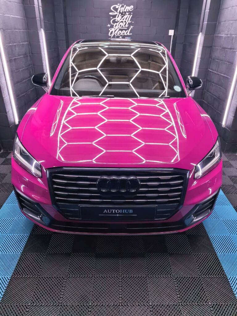 Vehicle Detailing showing pink Audi SUV at AutoHub in Observatory, Cape Town