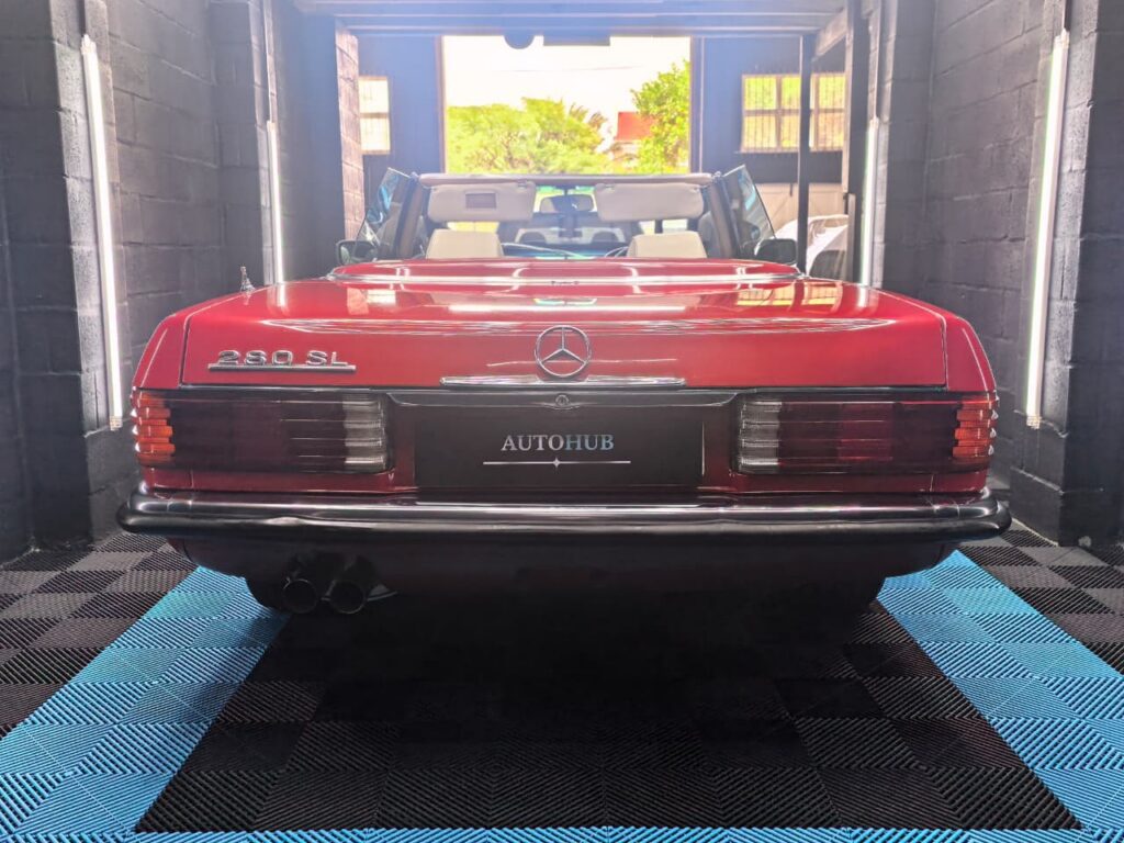 Vehicle Detailing showing red classic Mercedes at AutoHub in Observatory, Cape Town