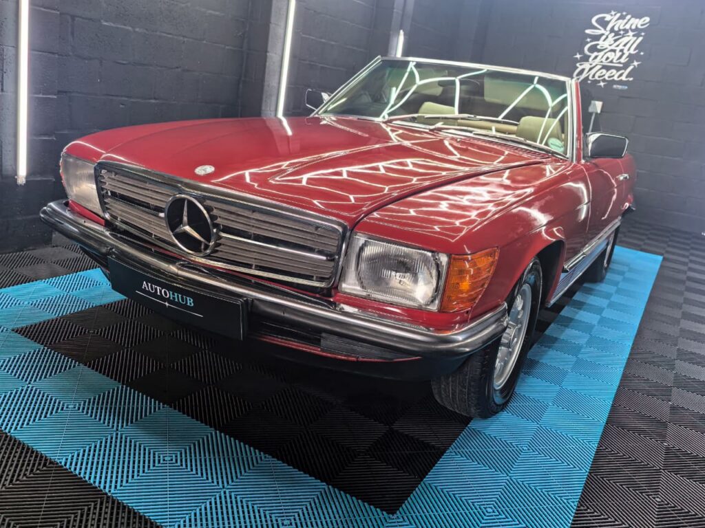 Vehicle Detailing showing red classic Mercedes at AutoHub in Observatory, Cape Town