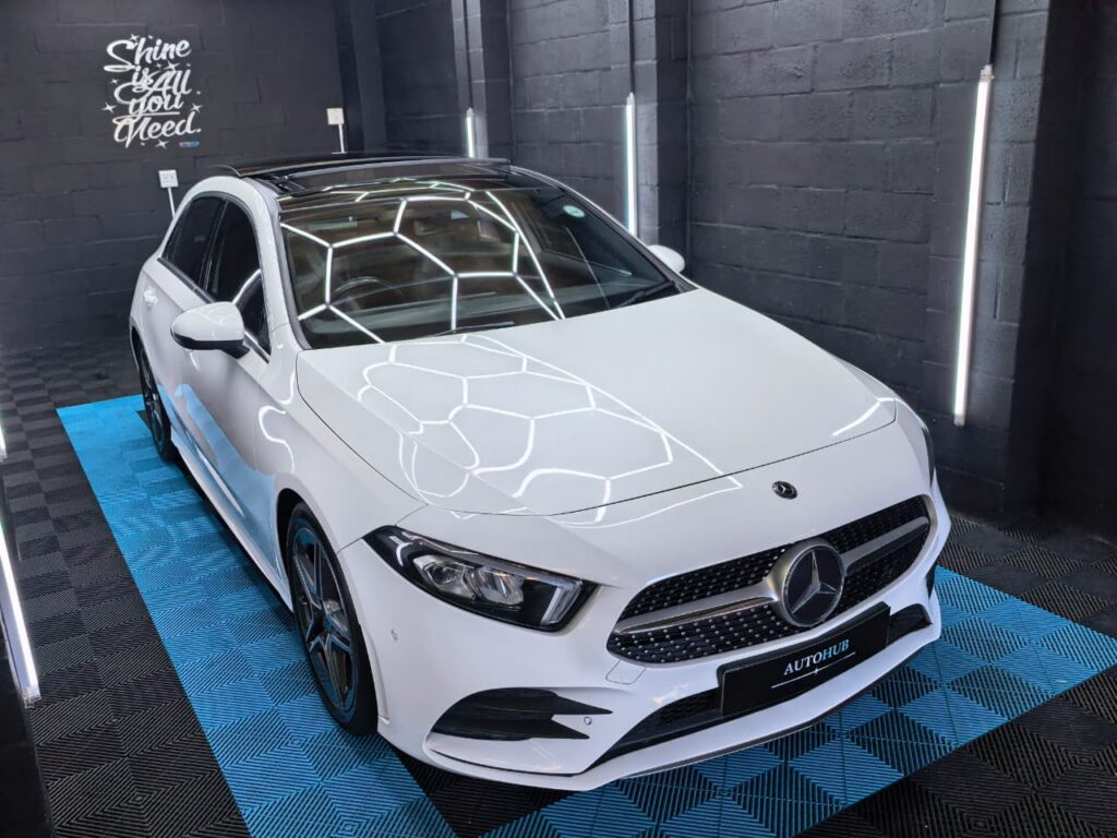 Vehicle Detailing showing white Mercedes at AutoHub in Observatory, Cape Town
