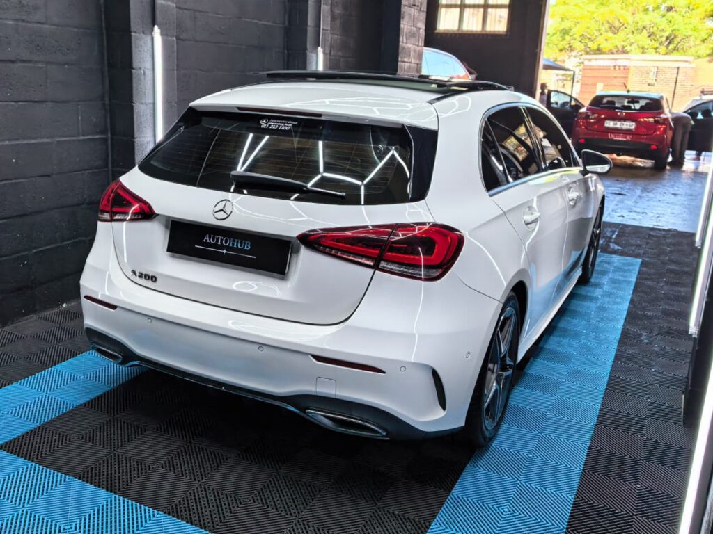 Vehicle Detailing showing white Mercedes at AutoHub in Observatory, Cape Town