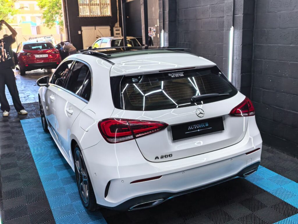 Vehicle Detailing showing white Mercedes at AutoHub in Observatory, Cape Town