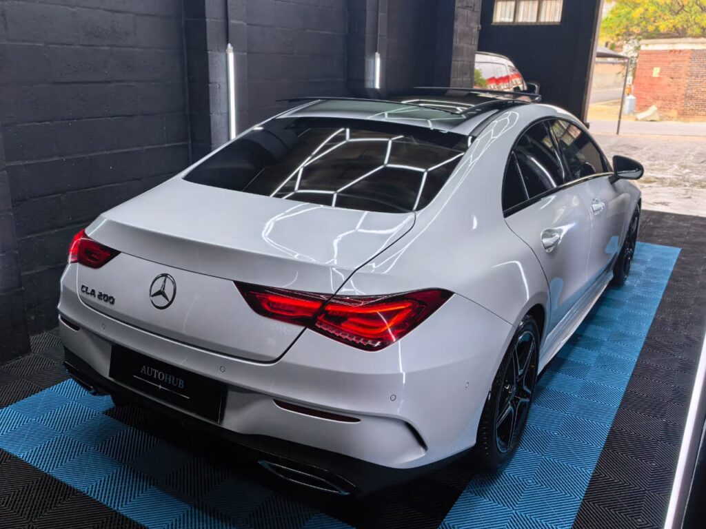 Vehicle Detailing showing white Mercedes at AutoHub in Observatory, Cape Town