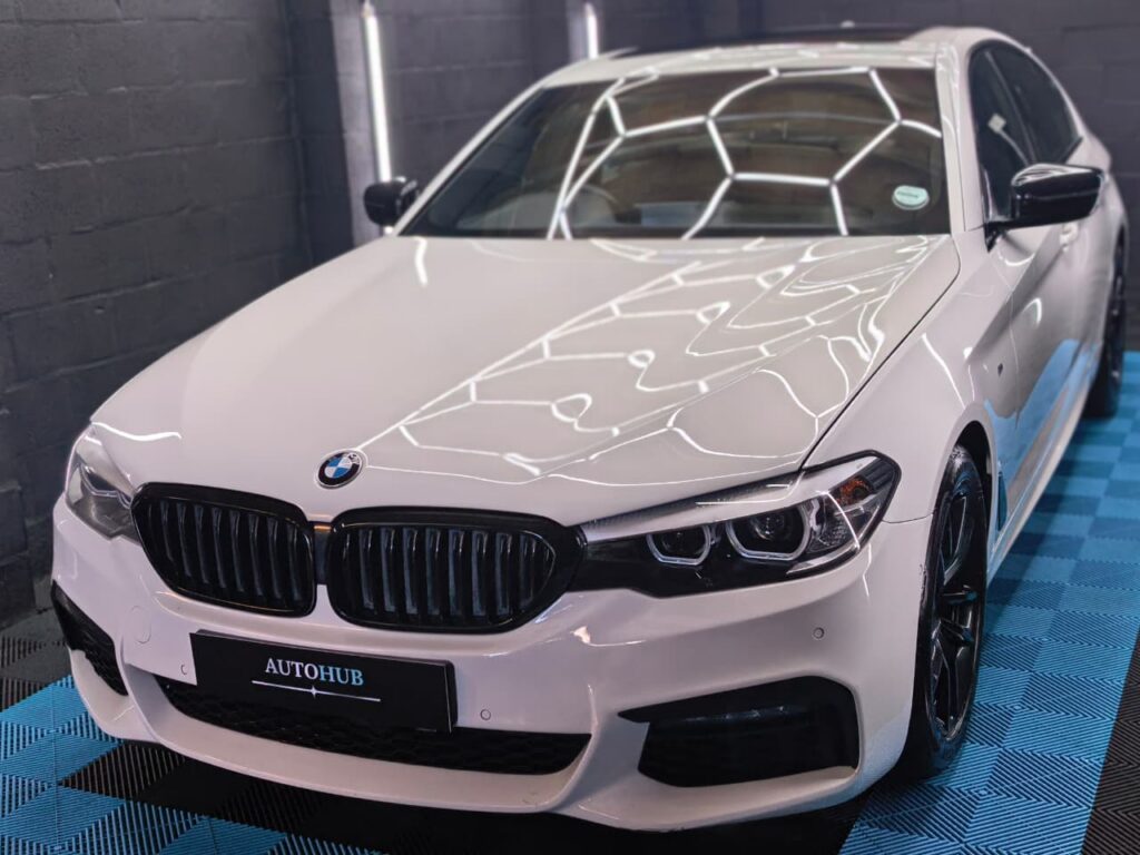 Vehicle Detailing showing white Toyota Supra at AutoHub in Observatory, Cape Town