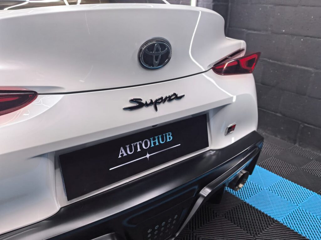 Vehicle Detailing showing white Toyota Supra at AutoHub in Observatory, Cape Town